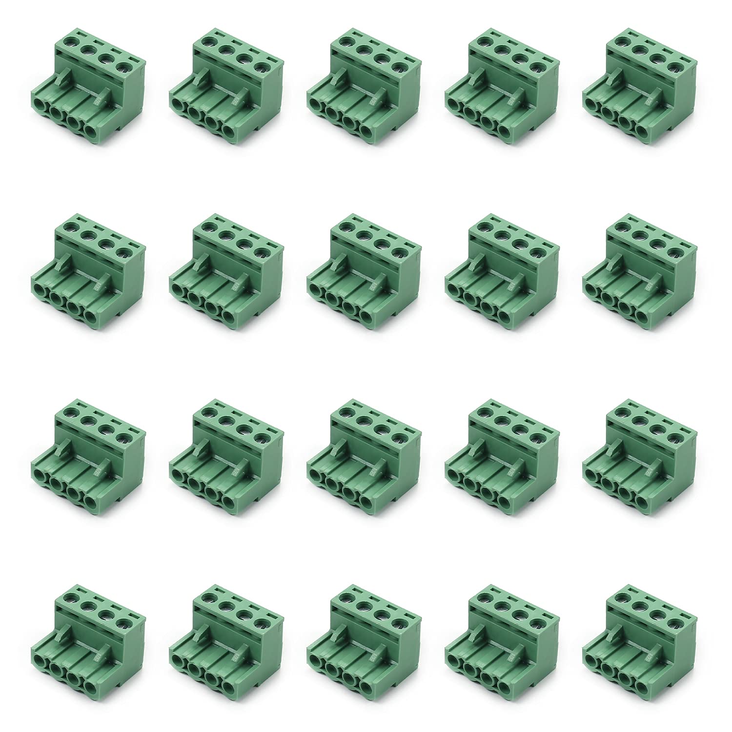 Jutagoss 20 PCS PCB Terminal Block Connector 300V 4P Flat Angle Needle Seat Insert-in PCB Screw Terminal Block Connector 2EMGK-5.08 Green