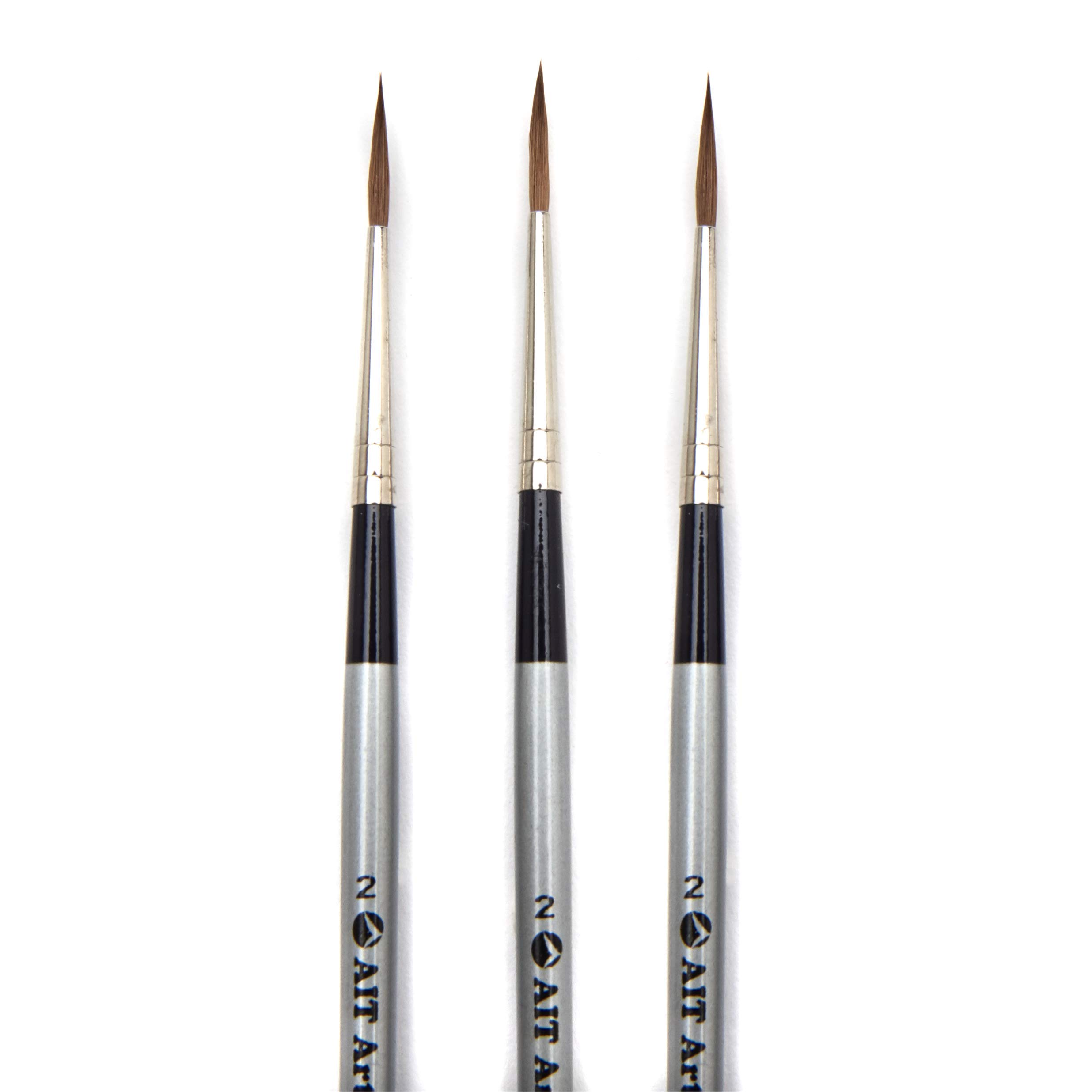 Pinceles seleccionados, Mini-Liner, Pinceles, Paquete de 3, Sable Rojo Ruso Puro, para elaborar exquisitos Detalles con óleo, acrílico o Acuarelas (Tamaño: 2)
