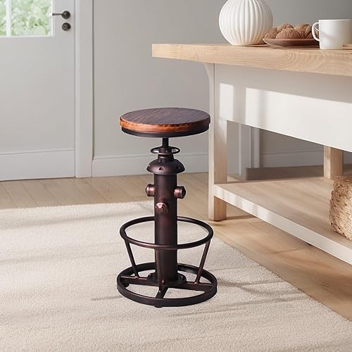 Miniatura 6 de Vintage Swivel Bar Stool Industrial Coffee Kitchen Dining Chair Fire Hydrant Design Height Adjustable 24.8-30.7inch Solid Wooden Seat