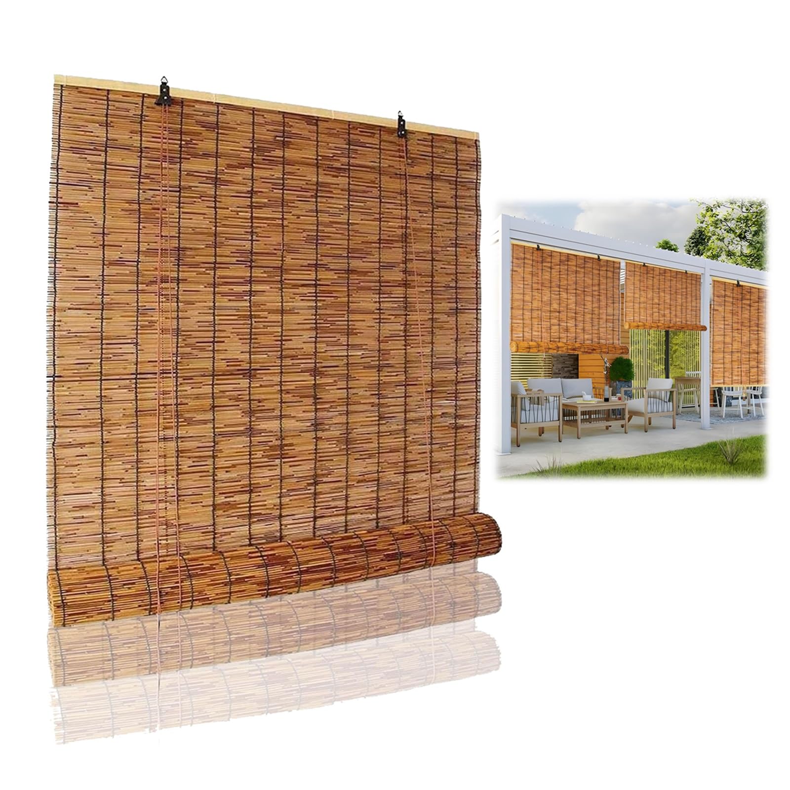 CMJYMX Bamboo Roller Blinds Natural, Sun Shades With Lifters 60 90 100 120cm Wide, Anti-UV, Outdoor Privacy Screen For Porch Patio Privacy Screen(90x120CM/35x47IN(WxH))