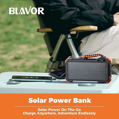 Miniatura 7 de BLAVOR Banco de energía solar 20000mAh cables incorporados, cargador inalámbrico para Apple Watch, batería de carga rápida de 20 W con USB C,