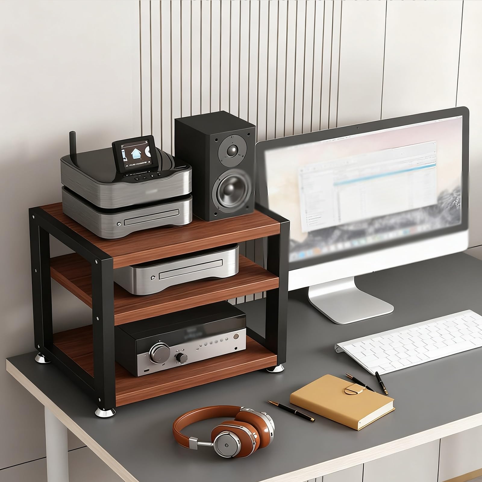 Mueble multimedia RCA AV de 3 capas y 45 cm como solución de organización compacta