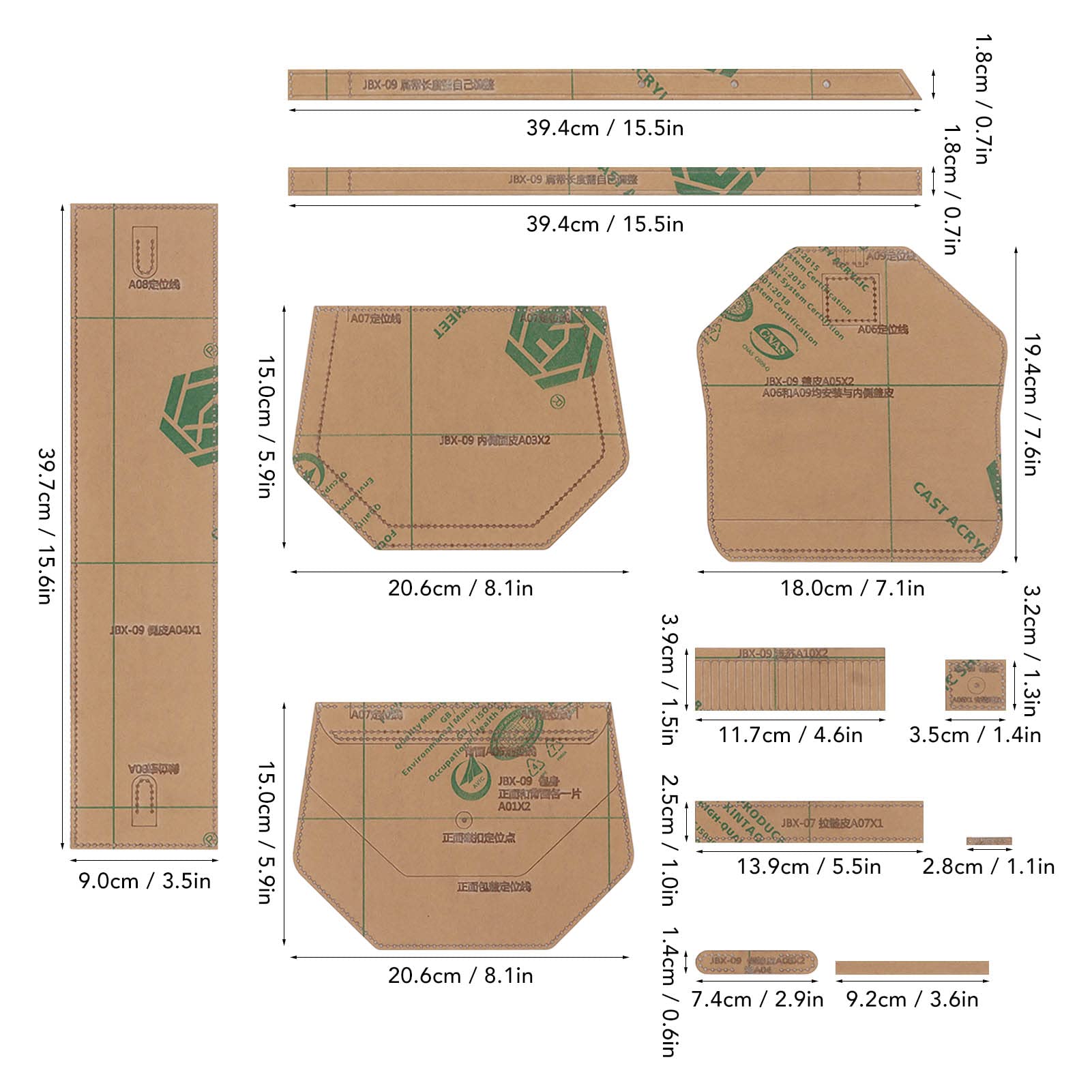 Leather Template, Acrylic Templates Pattern Set Making Kit Leather Template for Leatherwork for DIY Leather Craft Tool