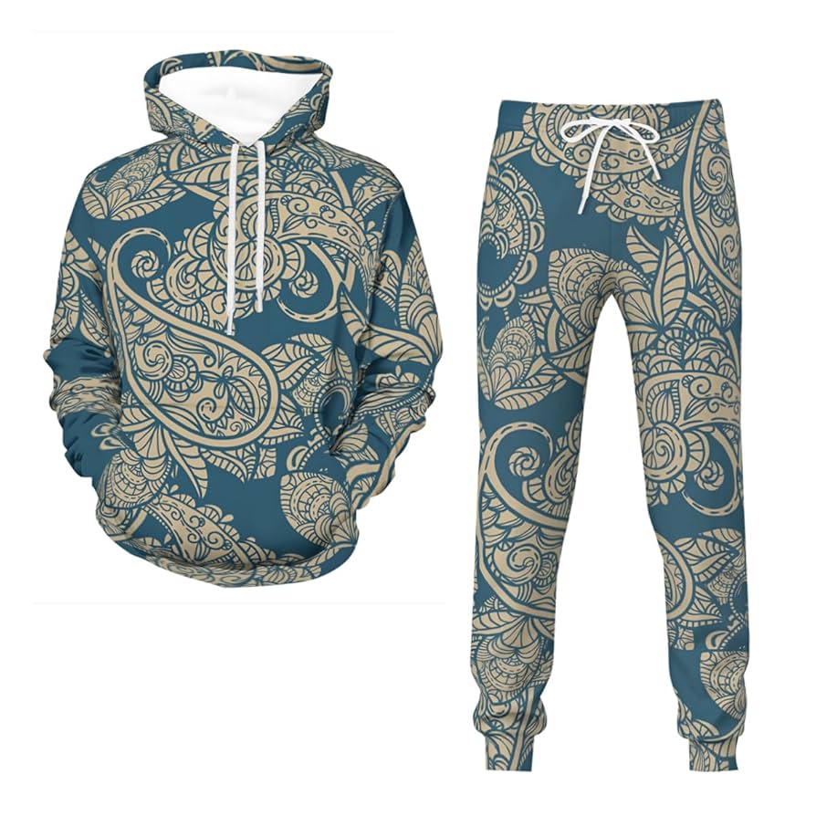 Amazon | [LeiMTao] パーカー メンズ 上下セット ペイズリー柄
