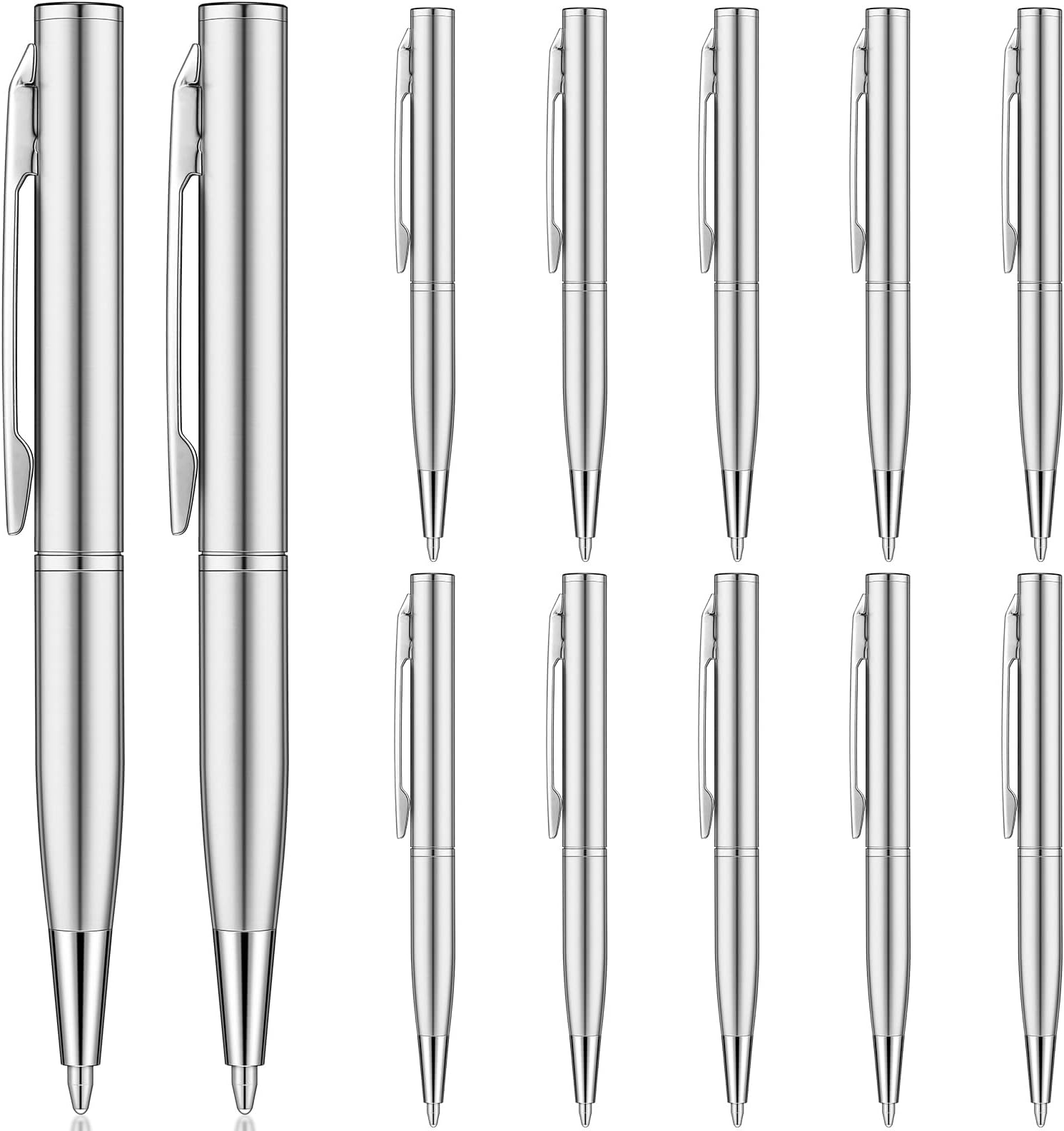 Chinco Mini Metal Pen Ball Point Pen Stainless Steel Pen with Copper Fittings Silver Ballpoint Pen Small Personalized Pens for Signature Calligraphy Executive Business Passport (16 Pieces)