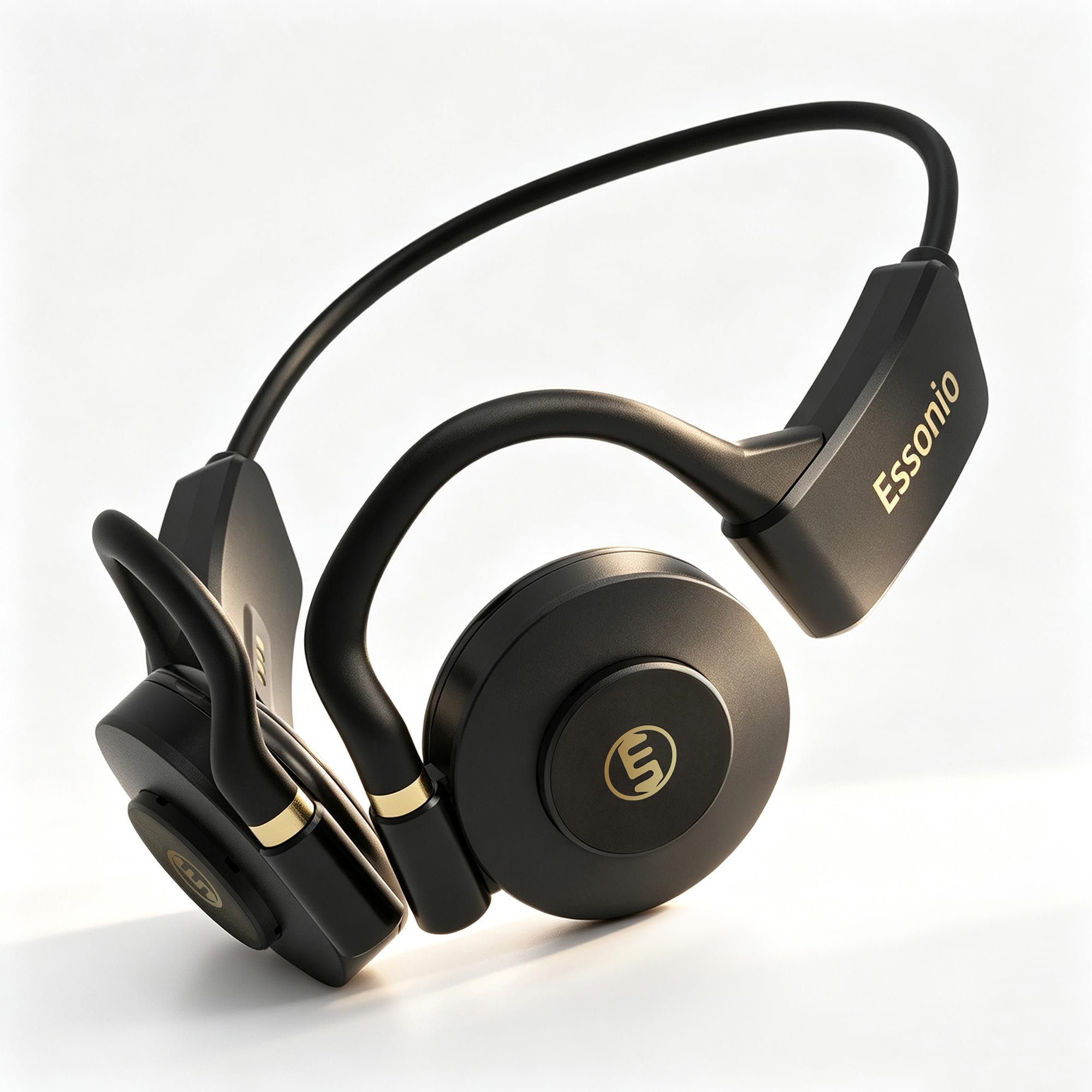 Essonio Auriculares de oreja abierta, graves profundos, inalámbricos, Bluetooth, conducción de aire, 3 niveles, graves profundos, banda ultra ancha, ANC 20H, reproducción multipunto, conexión clara