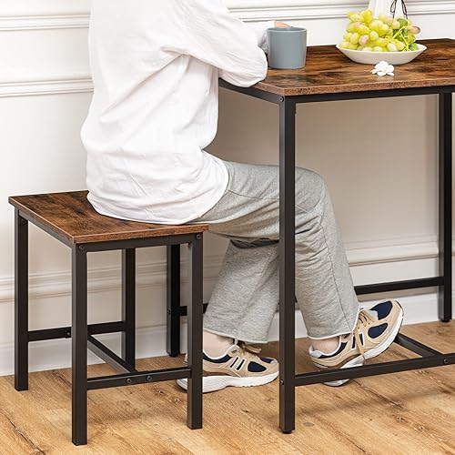 Miniatura 4 de HOOBRO Juego de mesa de comedor industrial de 3 piezas, mesa de cocina, comedor compacto para cocina, comedor, espacio pequeño, rincón de desayuno,