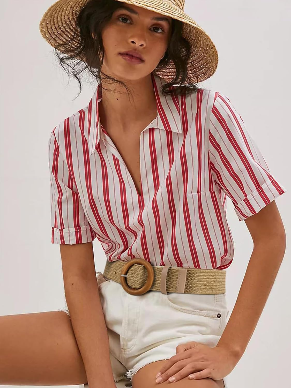 2/4 Pack Straw Woven Elastic Stretchy Waist Belts for Women, Fashion Boho Waist Belt Rattan Raffia Ladies Belts - Image 2