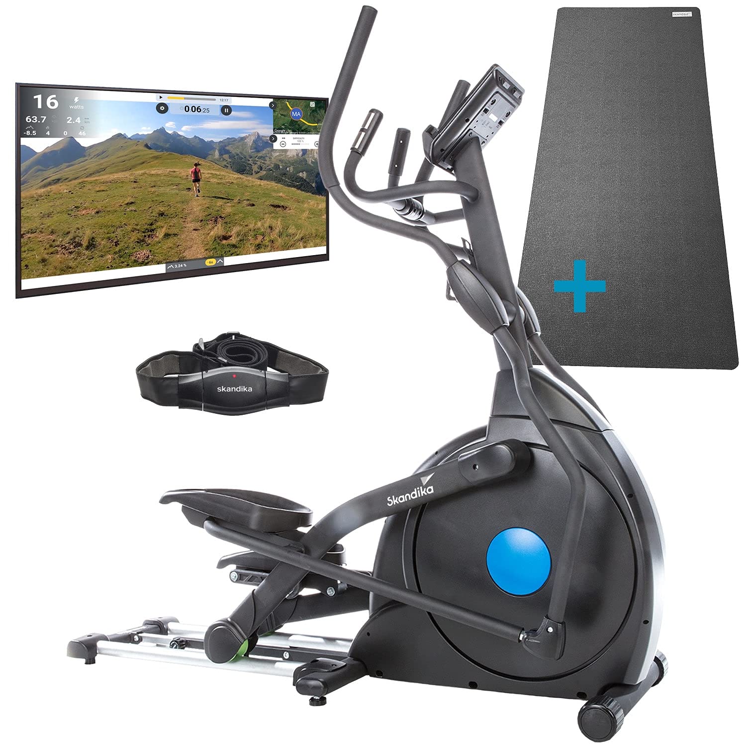 Skandika Crosstrainer für Zuhause Carbon Champ | CardioCross Crosstrainer klappbar platzsparend leise, 32 Stufen, 19 Programme, bis 150 kg, Kinomap App kompatibel, 24,5kg Schwungmasse, Ellipsentrainer