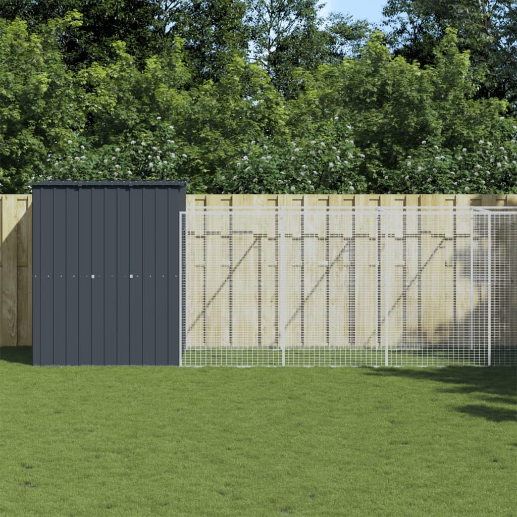 Mangloder Caseta para Perros con Caño Antracita de Acero Galvanizado 165x863x181cm con Techo y Diseño de Red para Exterior, Jardín y Protección Seguro para Perro y Cachorro