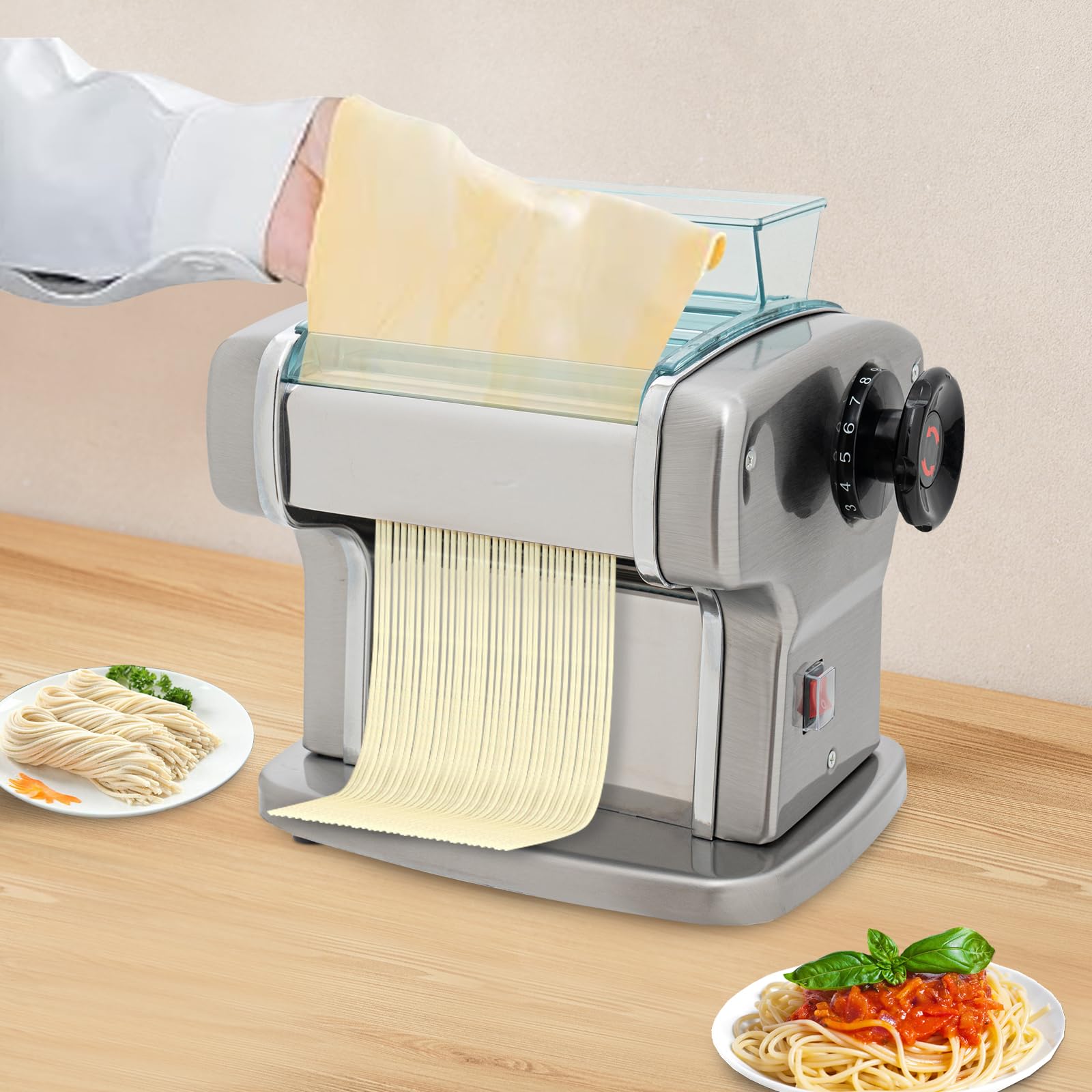 Liffshsy Electric Pasta Maker, Noodle Maker Machine Fresh Pasta Dough Roller Thickness Adjustablewith 9 Gears and Brush, Pasta Maker Automatic Noodle Machine for Home