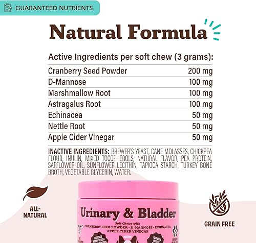 Miniatura 6 de Natural Dog Company Urinary & Bladder Supplement for Dogs – Cranberry & D-Mannose Soft Chews with Marshmallow Root & Astragalus – Supports Urinary