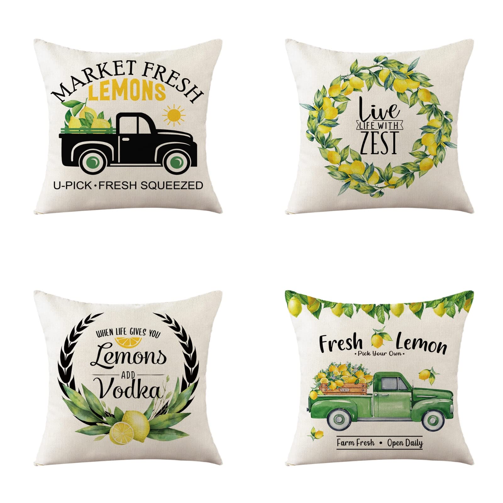 Sofa Fundas Cojines 55x55 Pack de 4 Cuadrado,Funda de Almohada Lino con Cremallera Invisible,Funda de Cojín Decoración para Hogar Sala Cama Jardín Silla Coche-LimóN