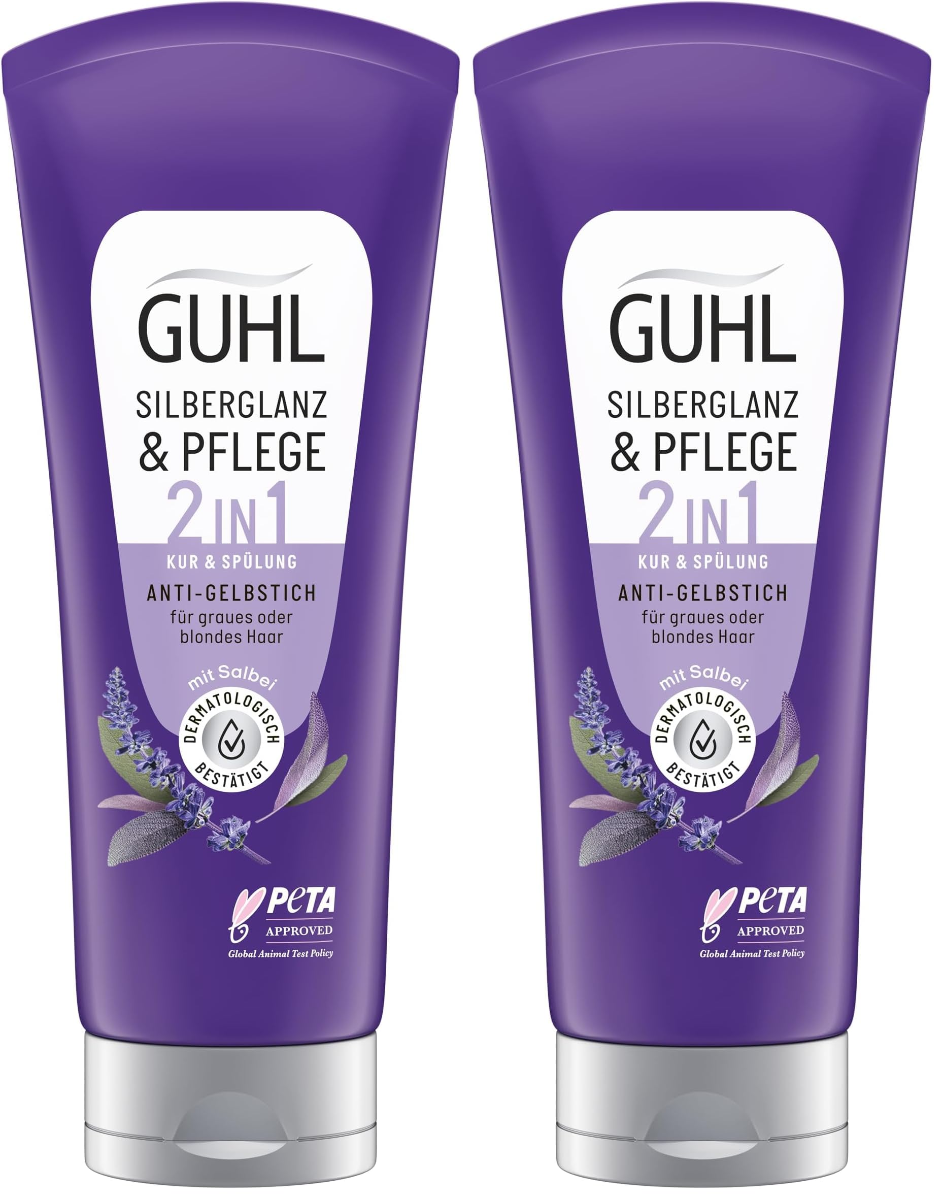 Guhl Silberglanz & Pflege Kur - Inhalt: 200 ml - Haartyp: grau, blond - Anti-Gelbstich (Packung mit 2)