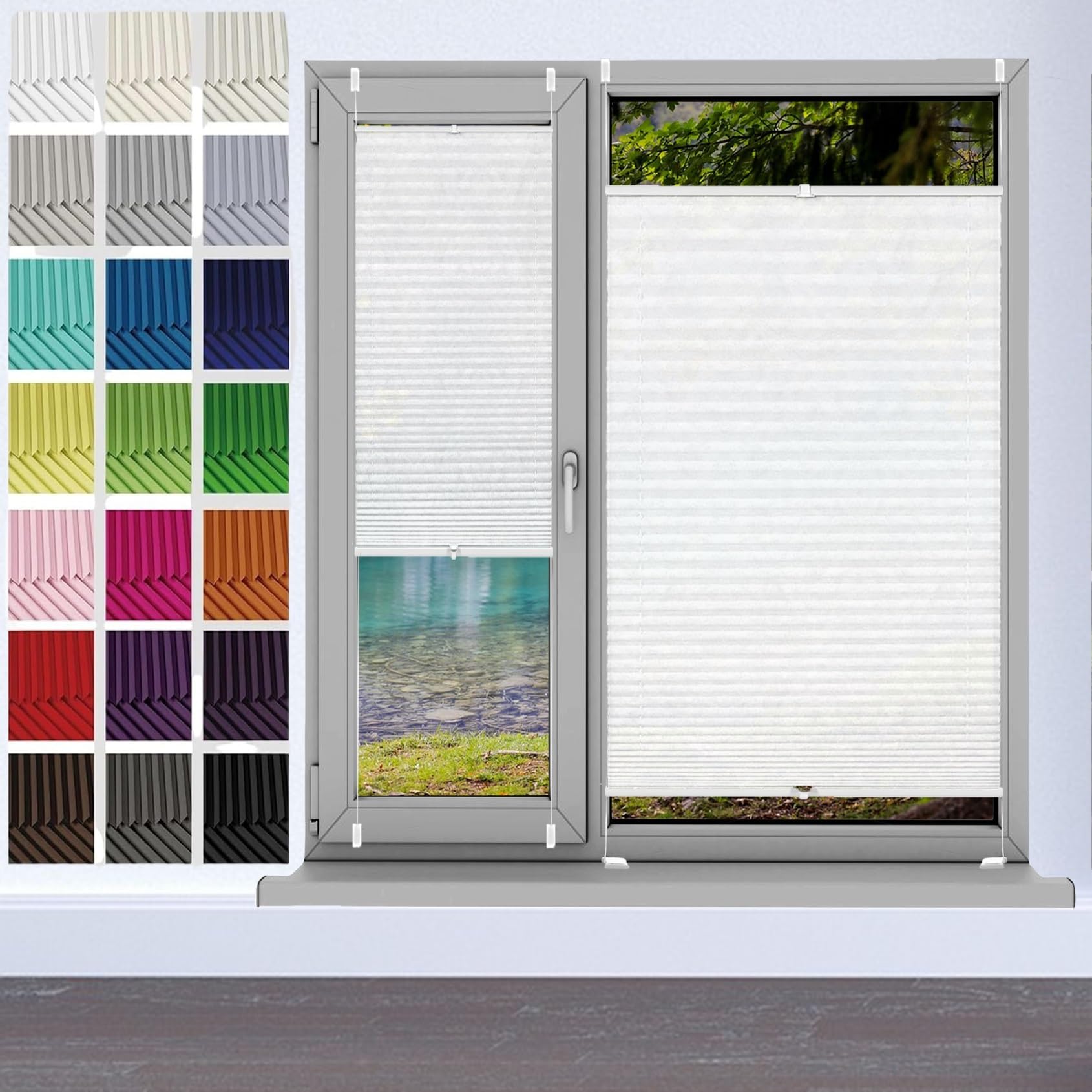 Blackout Blinds Cordless Pleated Blind 32 x 100 cm (W x H), Easy to Install No Tools Needed Quick Fix, No Drilling Pleated Shades, Cordless Window Blinds, for Window Door, White