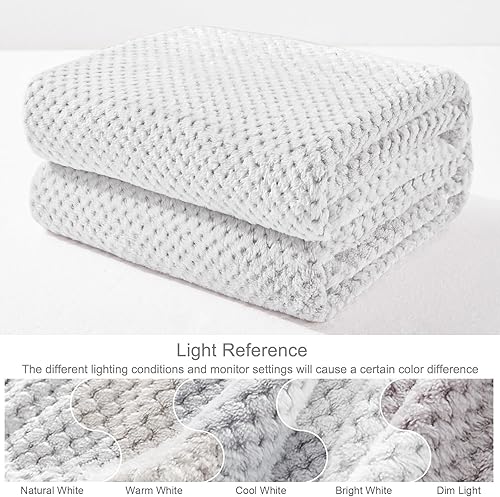 Miniatura 2 de Exclusivo Mezcla Manta de vellón suave, texturizada con punto gofre, tamaño King, acogedora, cálida y ligera (gris claro mixto, 90 x 104 pulgadas)
