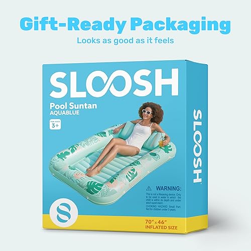 Miniatura 9 de SLOOSH Flotador inflable para tumbona para piscina, 70 x 46 pulgadas, flotadores de piscina para adultos con almohada, flotador 4 en 1 para tina