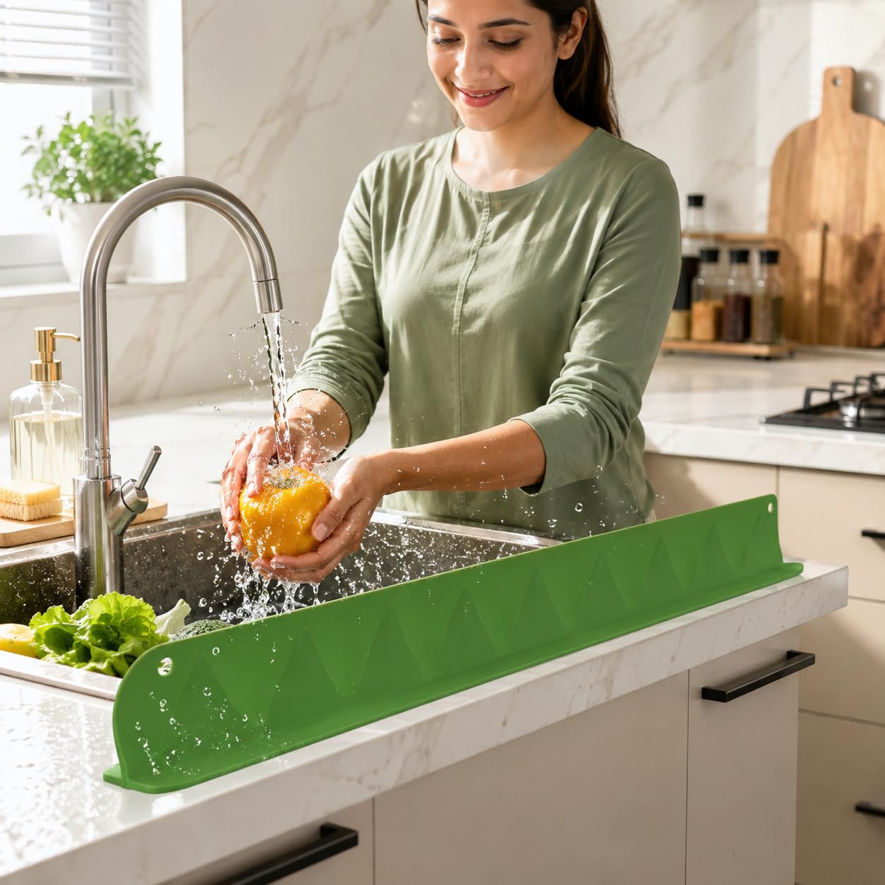 Sink Splash Guard in Kitchen 48CM Silicone Sink Water Splash Guard with Strong Suction Cups | Kitchen Sink Stopper & Wash Basin Accessories | Waterproof Countertop & Stove Protector for Bathroom-image-34