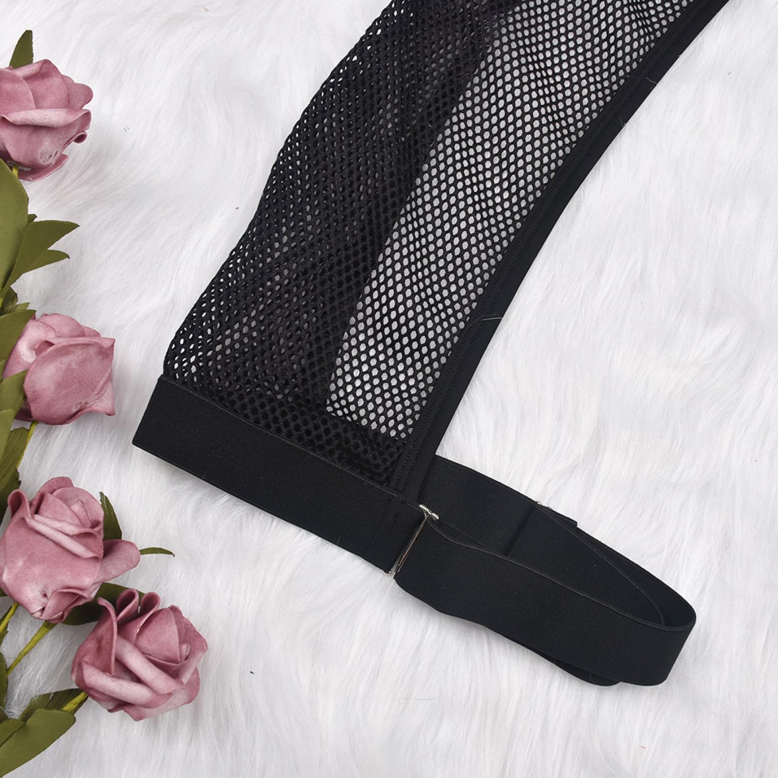 Body, lencería erótica de Malla Moldeadora, Sexy, Transparente, de Tres Piezas (Negro S)