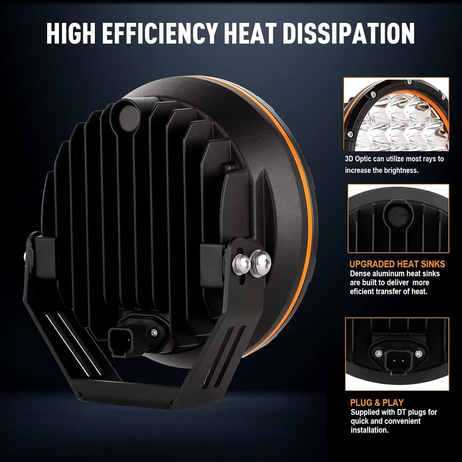 7in 2PCS LED Off Road Lights 210W 32000LM Super Bright Amber Cover 12V 24V with Wiring Harness for Pickup Truck SUV Offroad