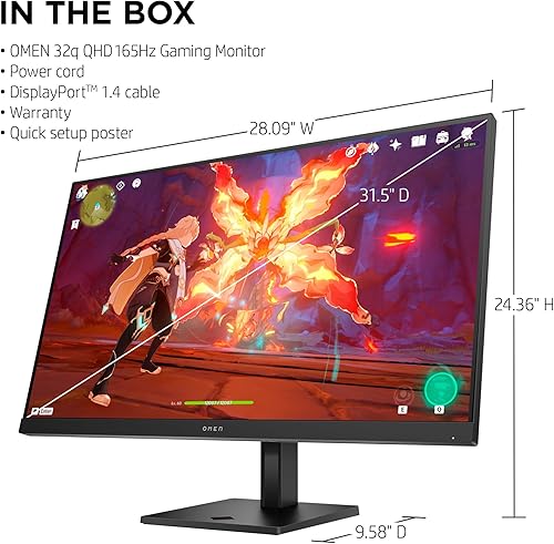 Miniatura 10 de HP OMEN 32q QHD 165Hz Monitor para juegos, pantalla QHD (2560 x 1440), panel IPS, 99% sRGB, 95% DCI-P3, 169, tecnología AMD FreeSync Premium, 32q