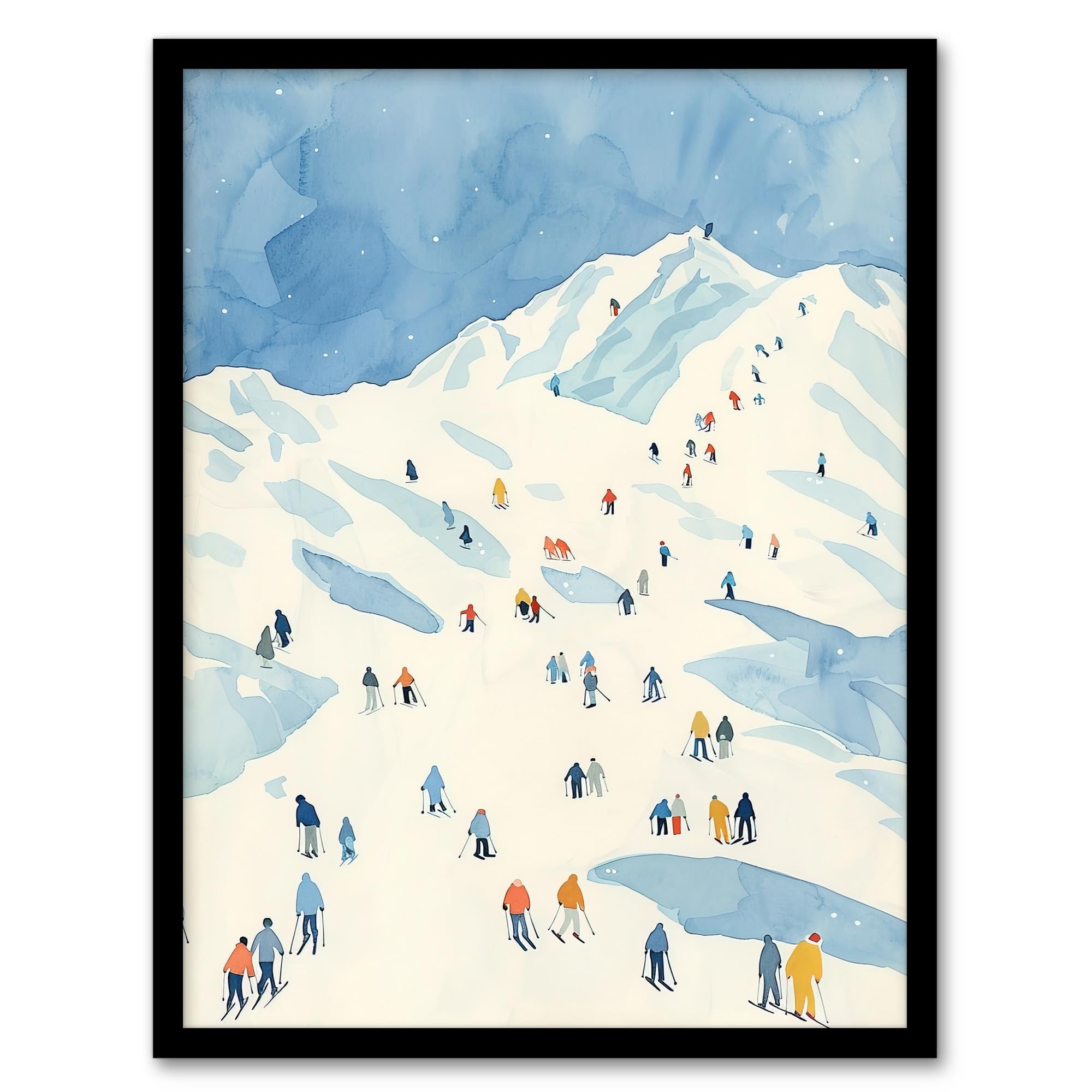 Artery8 Ski Winter Sport Snow Alps Travel Watercolour Living Room Artwork Framed Wall Art Print A4