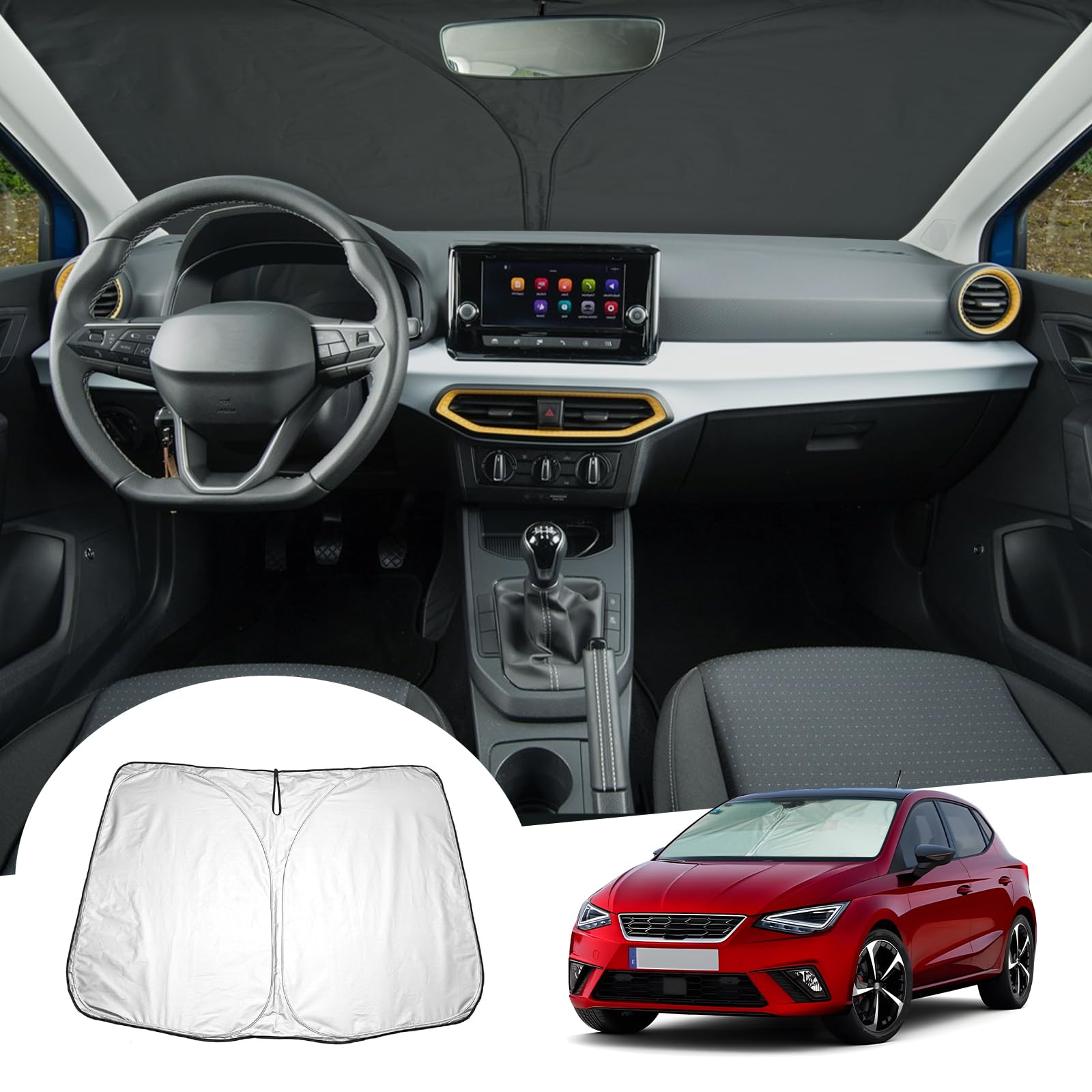 GAFAT Seat Ibiza 6F MK5 2017-2024 2025 Parasol para Parabrisas Interior, Ibiza V Parabrisas lunas delanteras, Ibiza 2023 Protección Solar, Enfriamiento, Protección UV, Seat Ibiza Accesorios