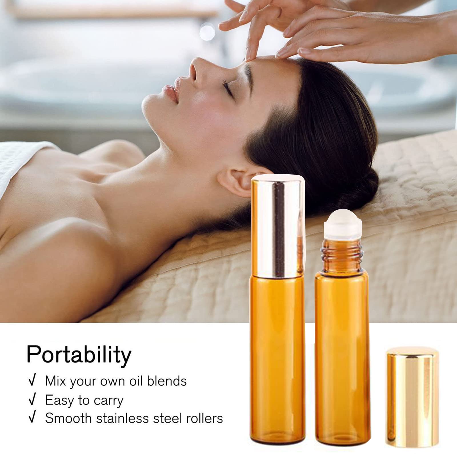 Roll On Huiles Essentielles,2 Pcs Flacon Roll on en Verre,Marron Flacon Roll On Vide,pour Huile Essentielle,Rechargeable,Aromathérapie,Parfum,Massage,avec Bille en Acier Inoxydable