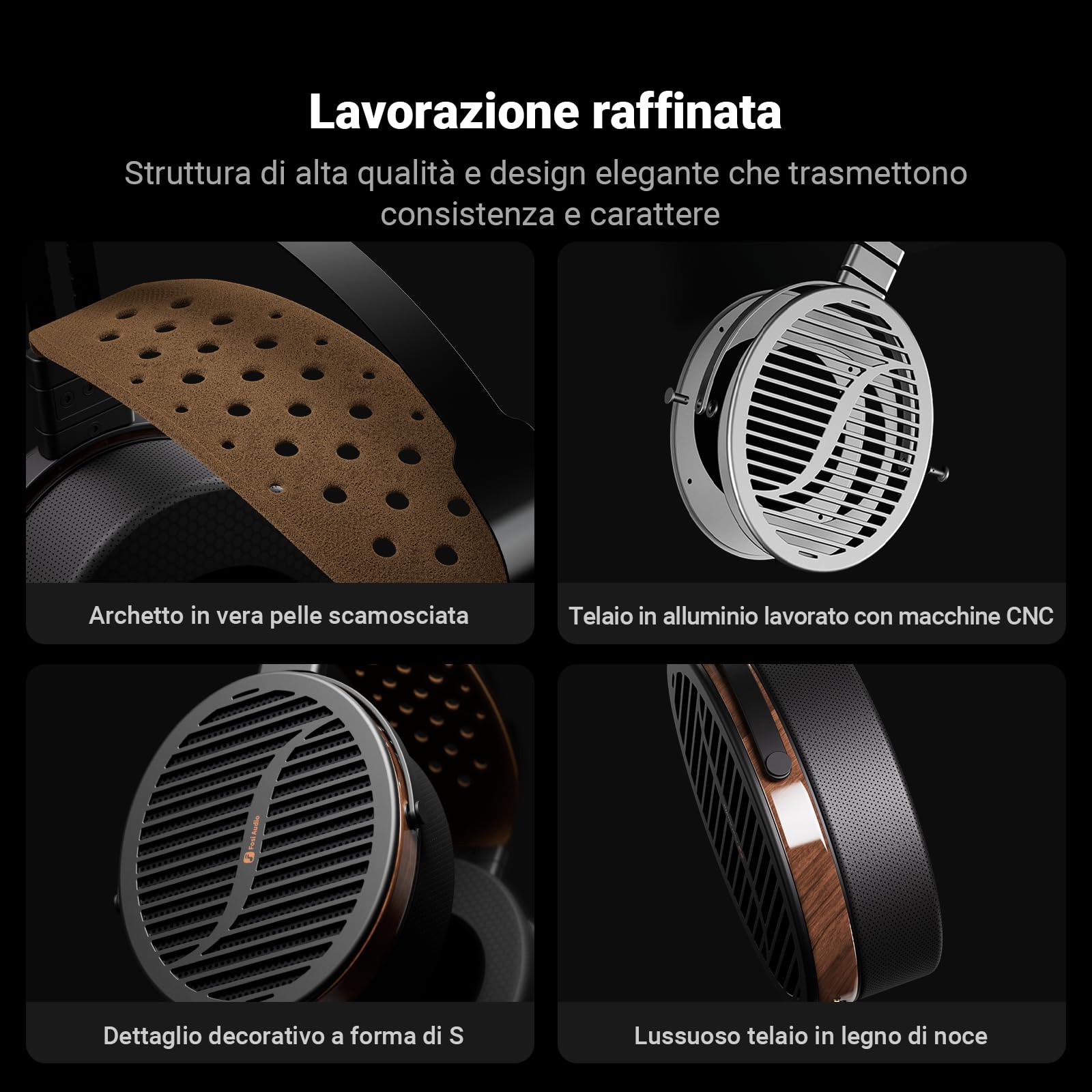 Fosi Audio i5 Cuffie Magnetiche Planari Open-back con Diaframma Ultra-grande da 97 mm, Metallo CNC e legno di noce, Cuffie da Studio cablate audiofile per dispositivi multi-sorgente