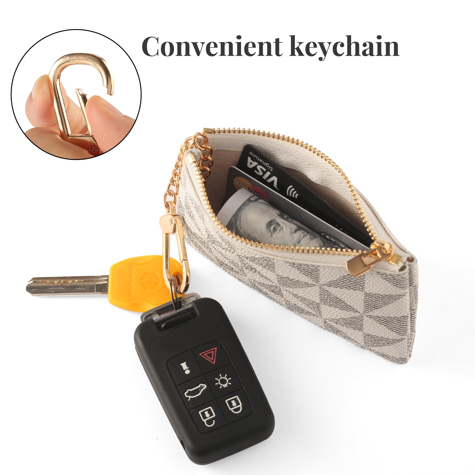 Portamonete in pelle da donna con portachiavi, piccola cerniera, portamonete, porta carte, pochette per donne e uomini, bianco, Portamonete in pelle con cerniera