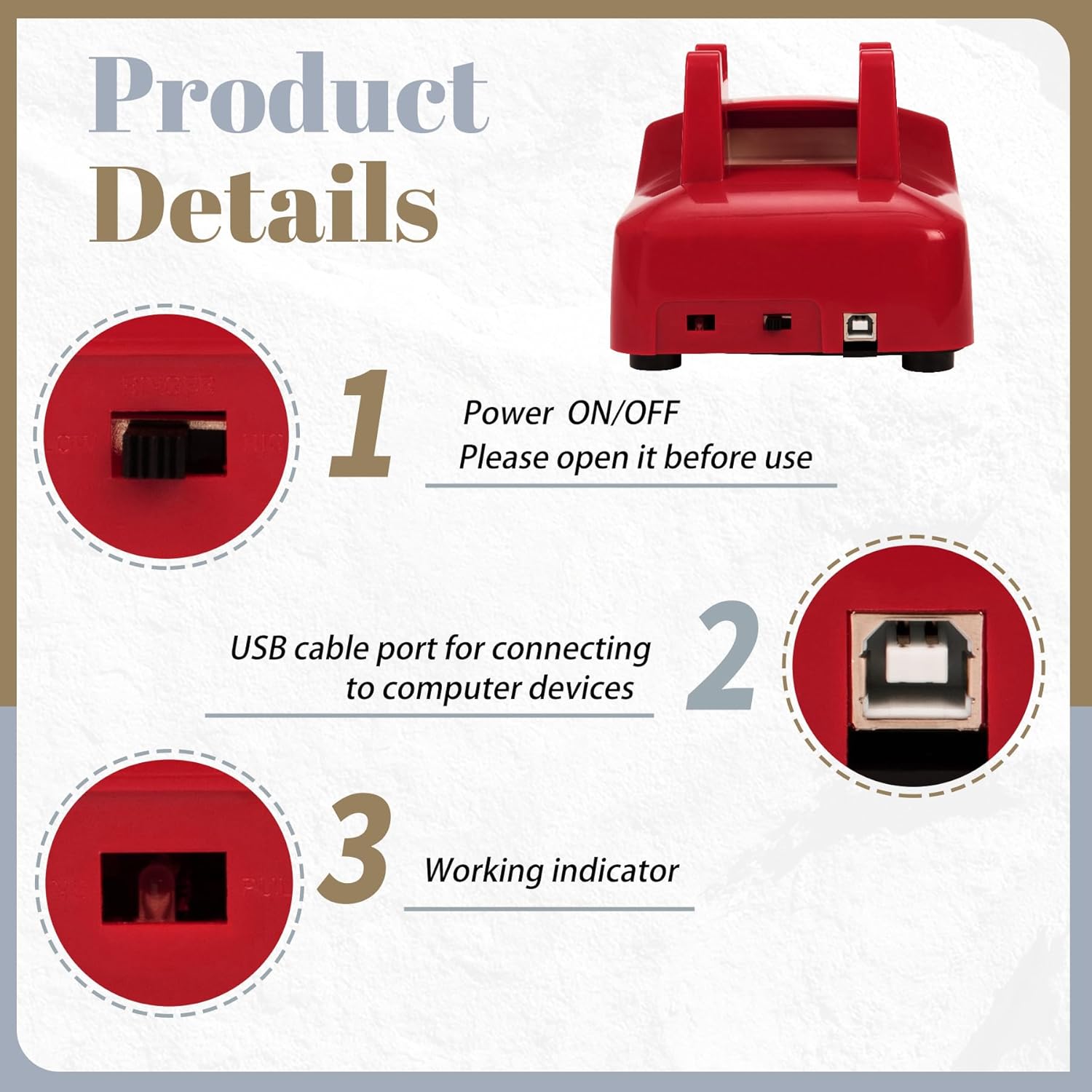 Audio Guest Book Wedding Phone,32GB Memory Customized Audio Messages, Volume Adjustable, with Message Replay Feature, Suitable for All Kinds of Party (Art Deco, Fresh-Red)