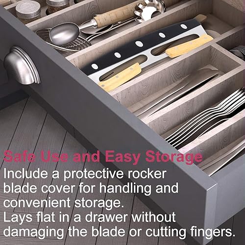 Miniatura 7 de Cortador de pizza, cortador de pizza, cuchillo de pizza de 14 pulgadas con asas de madera y cubierta de plástico, accesorios para pizza, cuchillo