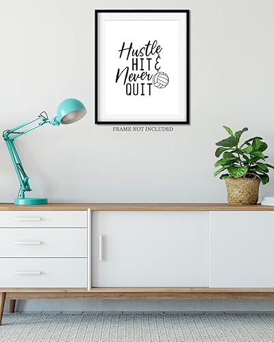 Miniatura 4 de Hustle Hit & Never Quit - Arte de pared con cita motivacional de voleibol con un fondo blanco, obra de arte sin marco impresa en papel fotográfico