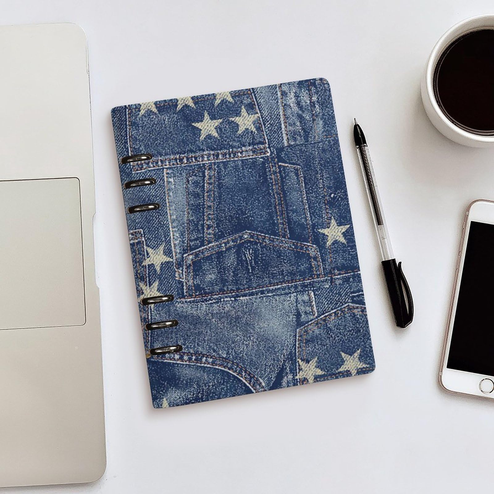 Amazon | メモ帳 デニム パターン システム手帳 バインダーノート PU