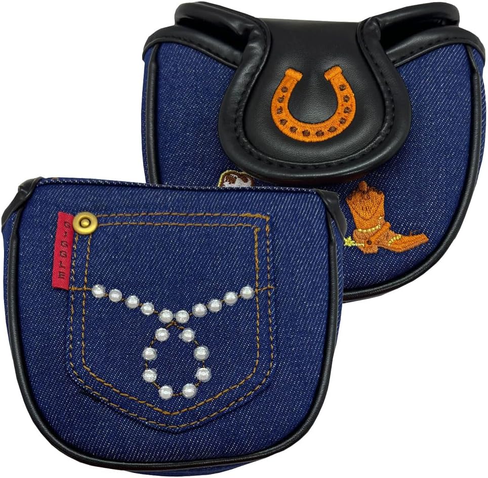 Giggle Golf Mallet Putter Cover, PU Leather with Colorful Embroidered Designs and Magnetic Closure, for Men & Women (Denim Western)