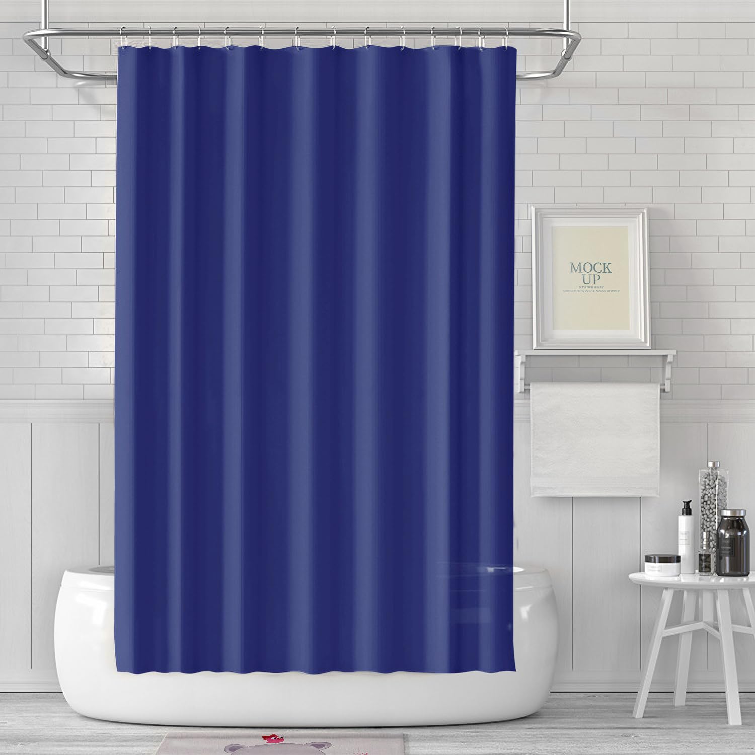 Cortina de baño de 180 x 180 cm, cortina de ducha antimoho en el baño, cortina para bañera ducha de tela impermeable lavable, lavable PEVA con 12 anillos de cortina de ducha, azul oscuro