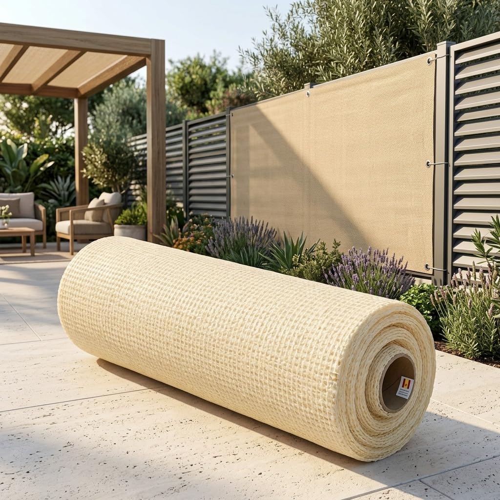 Suinga Malla de Sombreo 1x10 m | Ocultación y Privacidad para su Terraza o Jardín | Malla de Ocultación Beige 120 g/m2 | Ocultación 95%