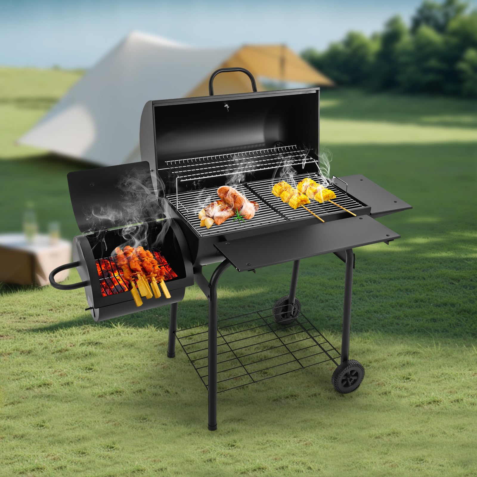 Barbecue a carbonella per esterni, 147 x 70 x 126 cm, autoportante con 2 griglie