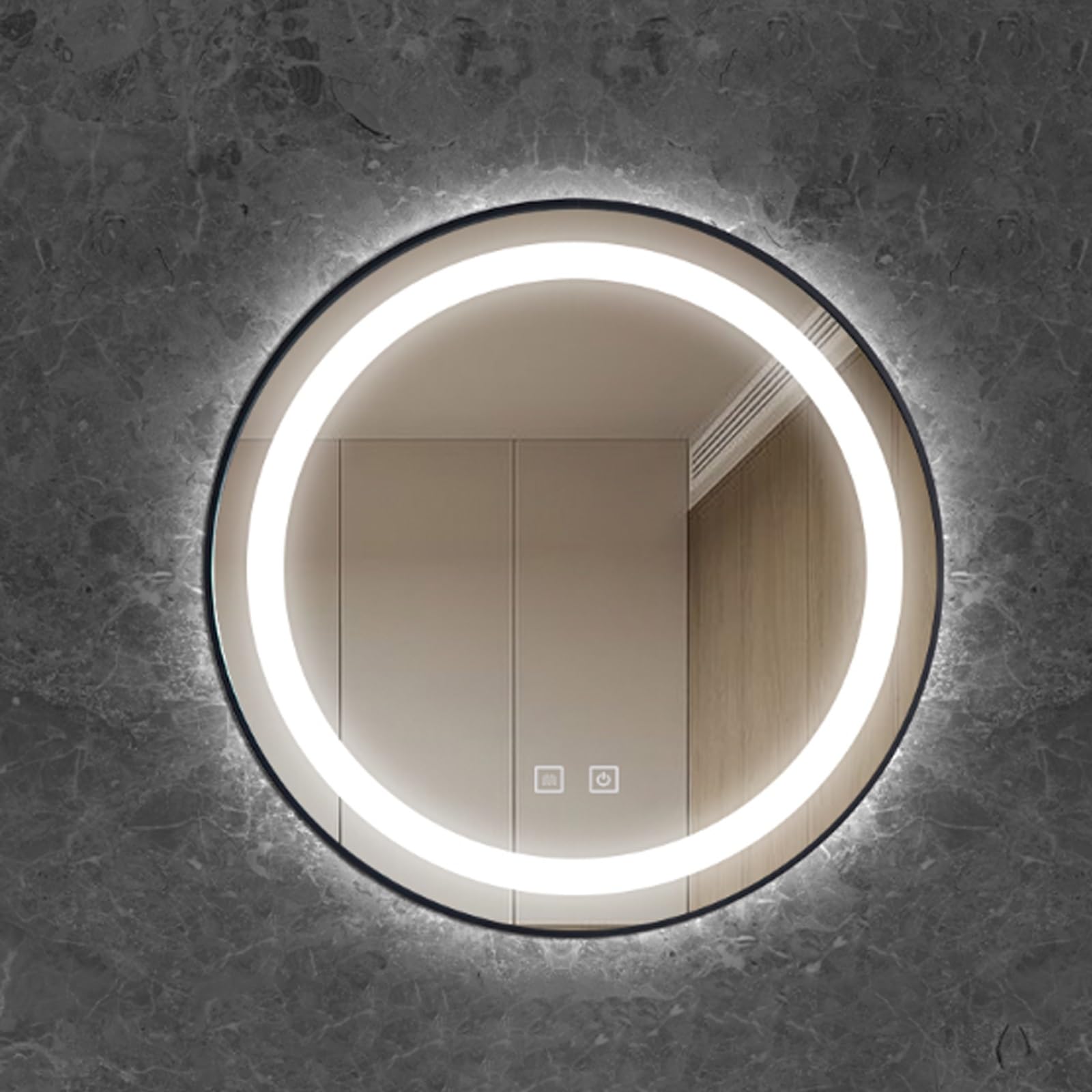Miroir de maquillage rond antibuée à intensité variable tactile