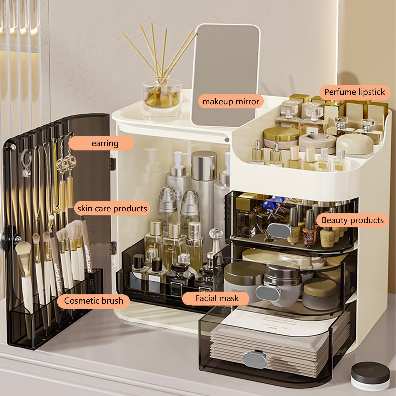 Ampio contenitore per trucchi e cosmetici, per il piano di lavoro del bagno e i rossetti multistrato