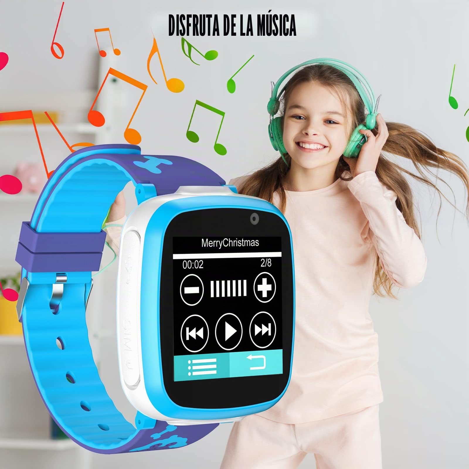 Reloj Inteligente, Relojes Llamadas Chat de Voz SOS Control Parental Cmara música Juegos multicolor Relojes Telefono Regalo para Niños Niña de 3-12 Años