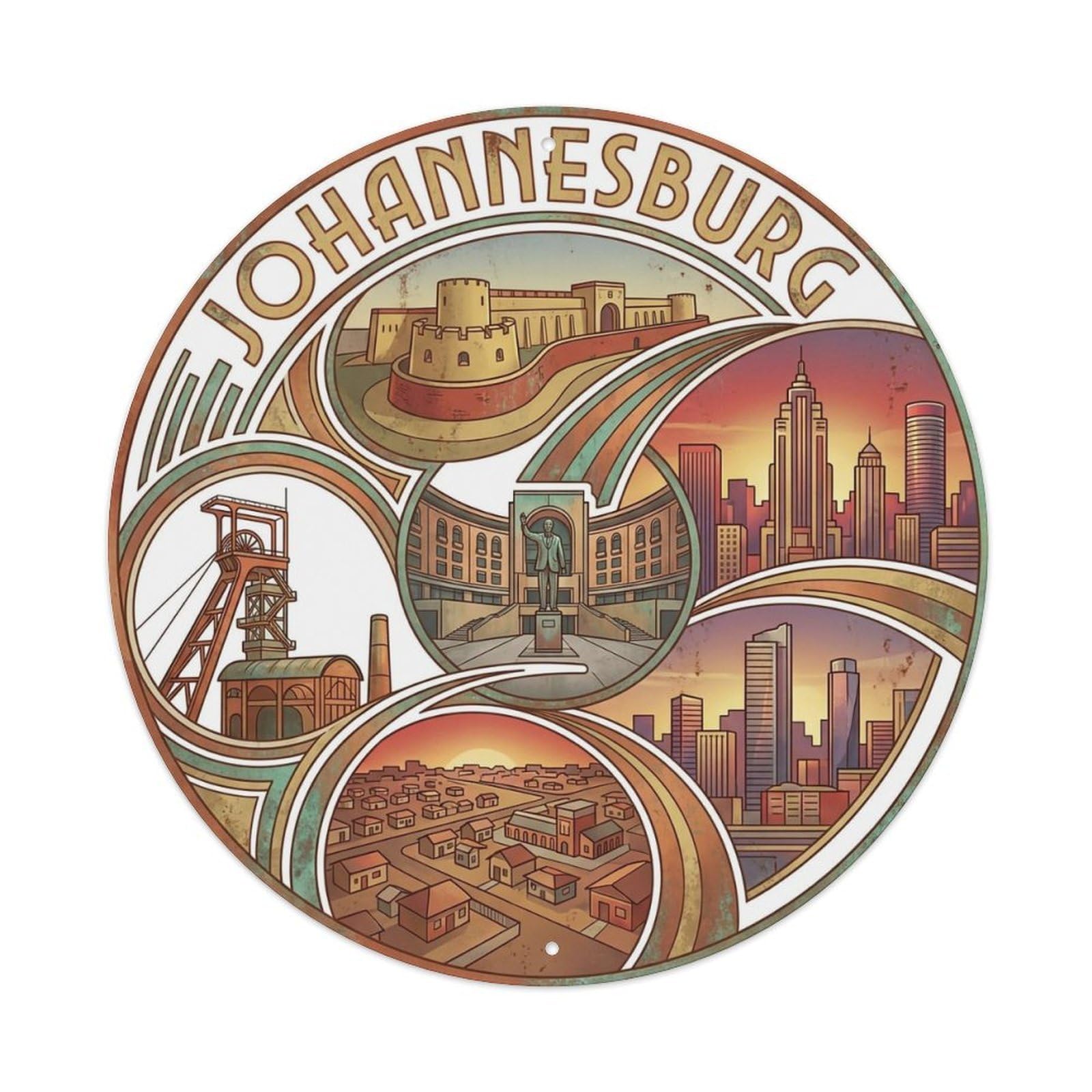 Retro Travel South Africa Johannesburg Vintage Metal Tin Sign Plaque Wall Decor for Cafe, Club Bar, Office, Garden Metal Poster 8x8Inch