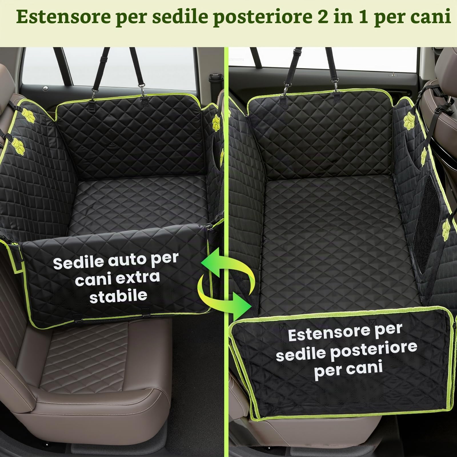 Pecute Coprisedile Auto per Cani 2 in 1, Impermeabile e Anti-Graffio con Base Rinforzata 150kg, per Viaggi e Usi Quotidiani