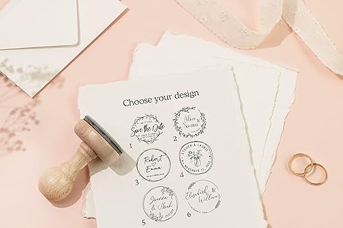 Miniatura 2 de Stamp by Me | Custom Wedding Stamp | Personalized Stamp | 12 Exclusive Designs | Wooden Mark | Ideal for Envelopes and Wedding Invitations | Names