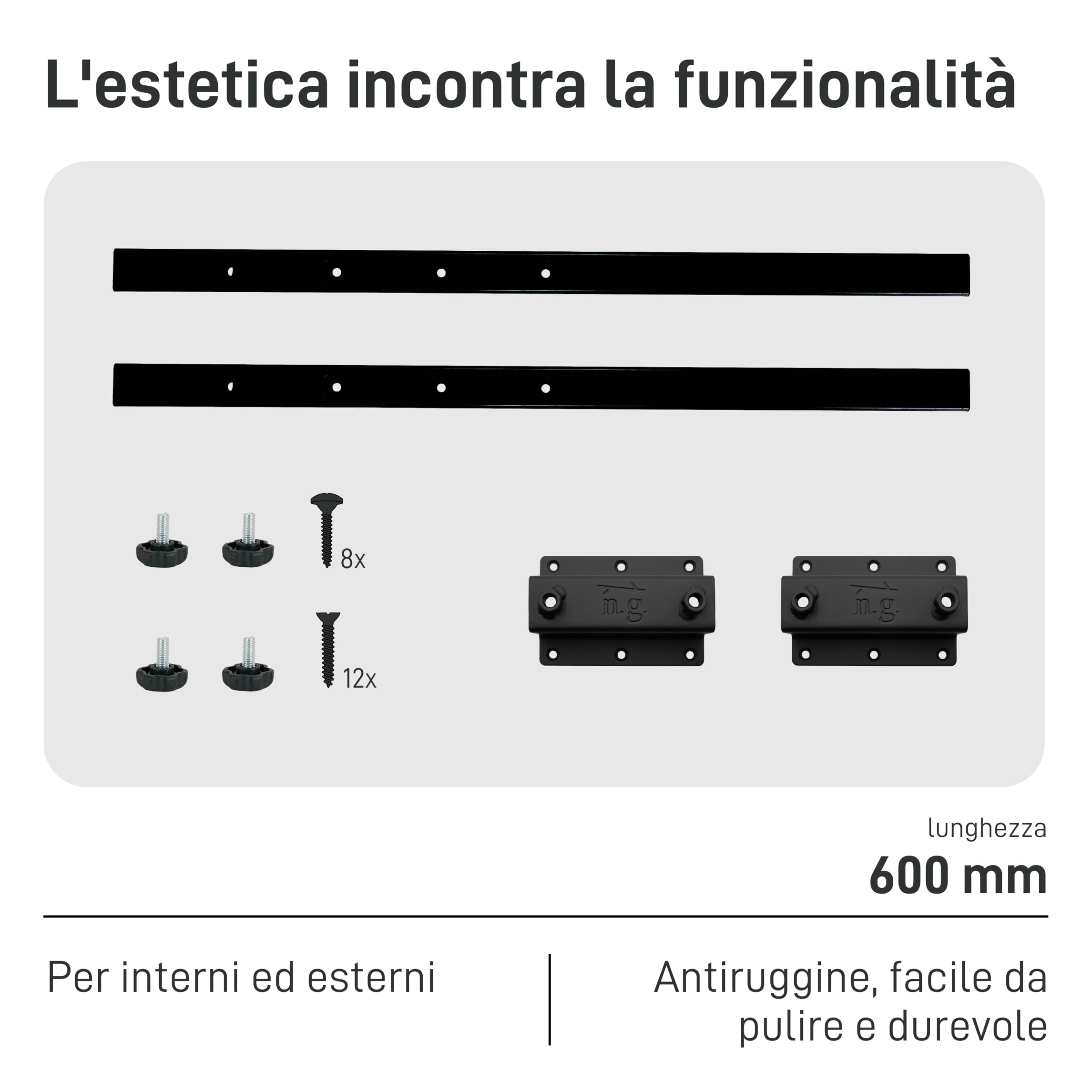 Natural Goods Berlin - 2 prolunghe per piano del tavolo da pranzo, scrivania, tavolo da conferenza, tavolo da cucina, montaggio semplice (60 cm, nero)