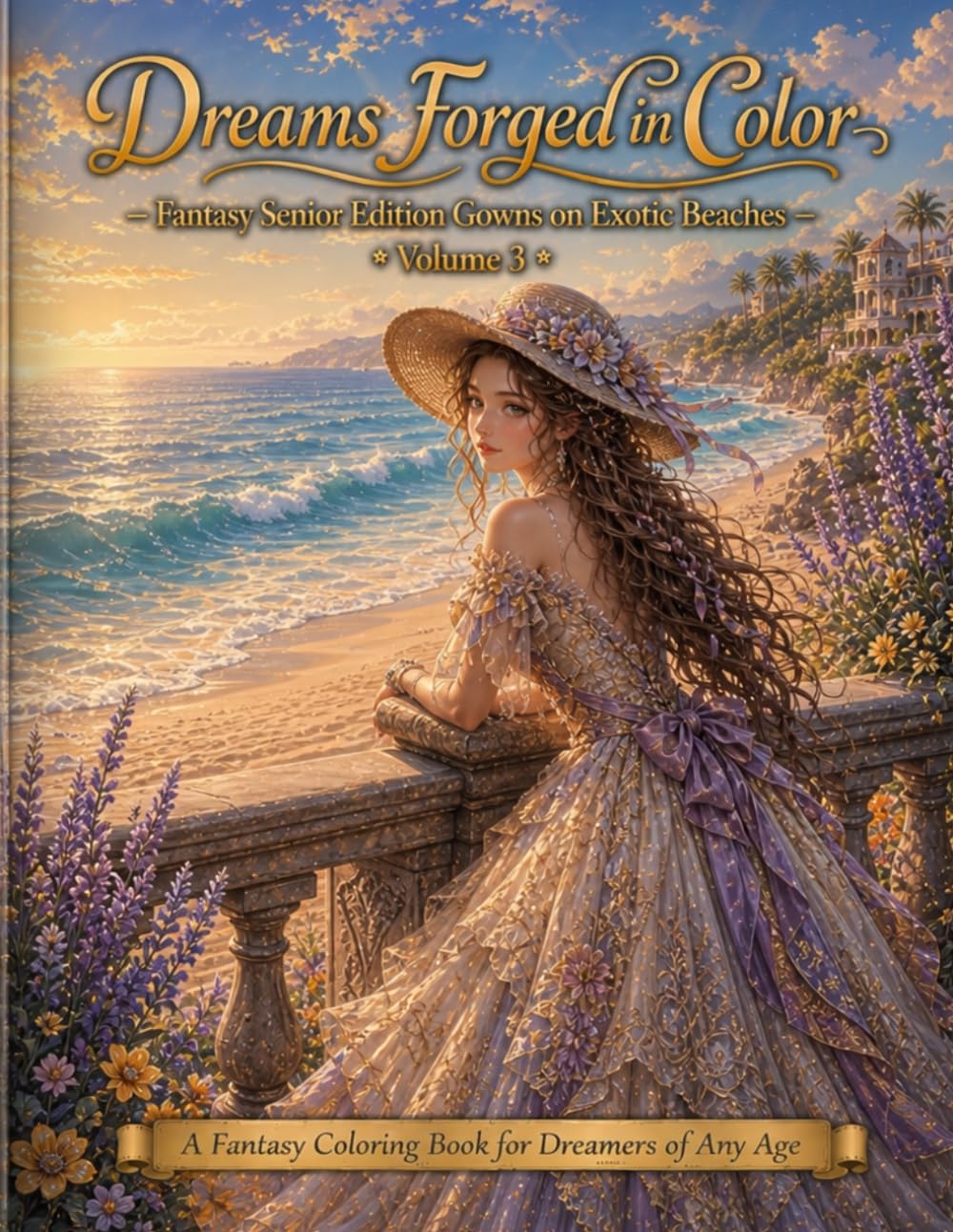 Dreams Forged in Color Seniors Edition Gowns on Exotic Beaches Volume 3: A Fantasy Coloring Book for Dreamers of Any Age (Dreams Forged in Color: Senior Friendly Edition Vol 1)