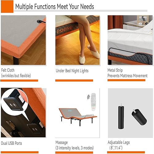 Miniatura 4 de ESHINE Base de cama ajustable tamaño Queen, fácil de instalar en 5 minutos, camas ajustables para masaje, gravedad cero, luces debajo de la cama,