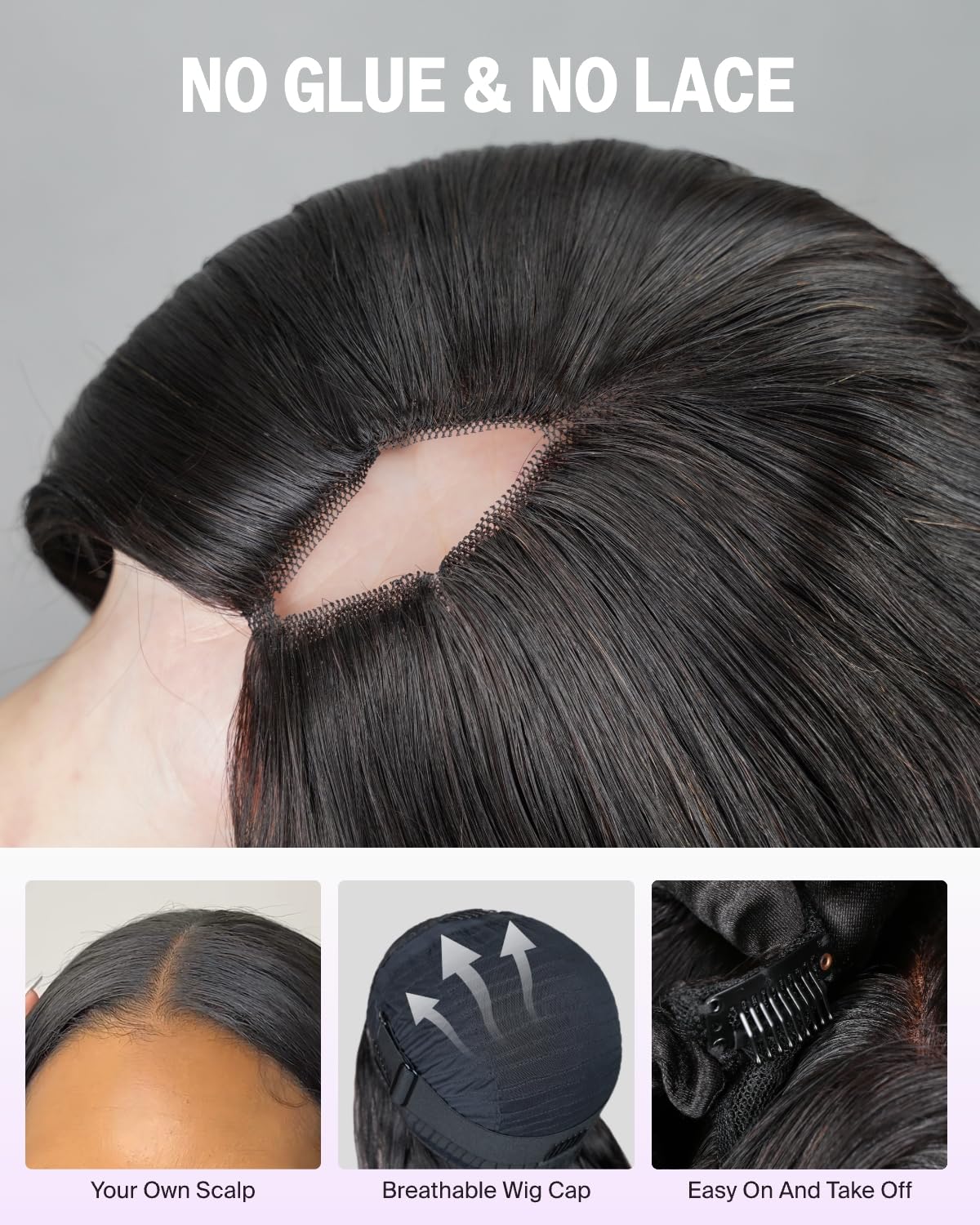 V Part Wig Human Hair Body Wave 22 Inch 200% Density Glueless U Part with Amazon.com : ROYAL IMPRESSION V Part Wig Human Hair Deep  main image 3