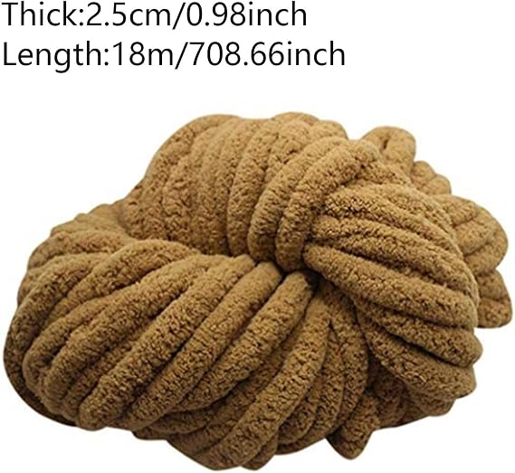 Chunky Chenille Yarn for Blanket - Fluffy Big Yarn for Hand Knitting, Extreme Arm Knitting, Throw Rugs, Pillow - Light Gray