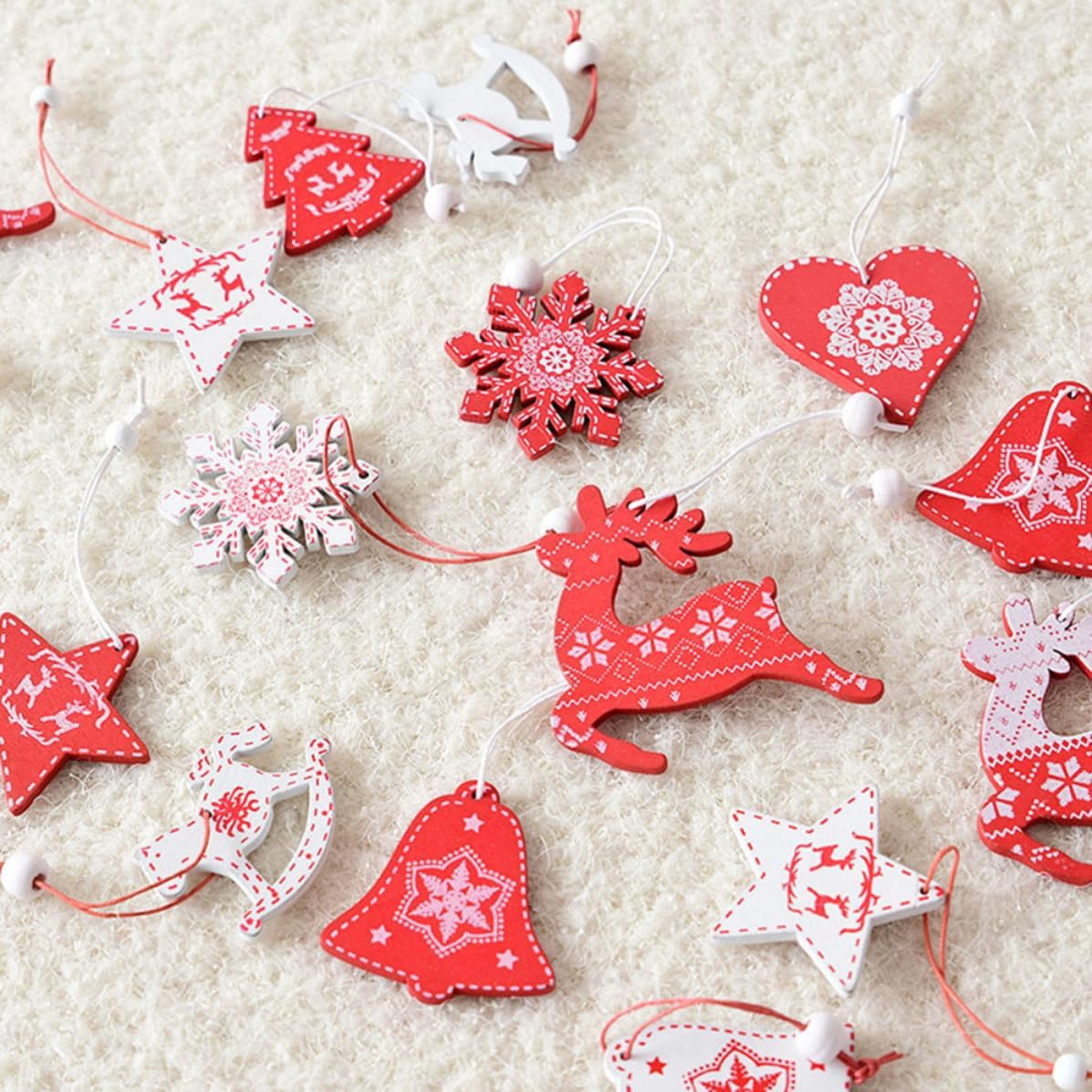 12 Pcs Mini Wooden Christmas Pendant Xmas Paintable Decor